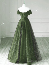 Dark Green and Black A-line Satin Long Party Dress, Simple Long Prom Dress